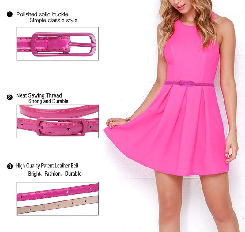 Selighting Women's Solid Color Faux Leather Skinny Belts for Dresses (One Size, Rose) - Image 3